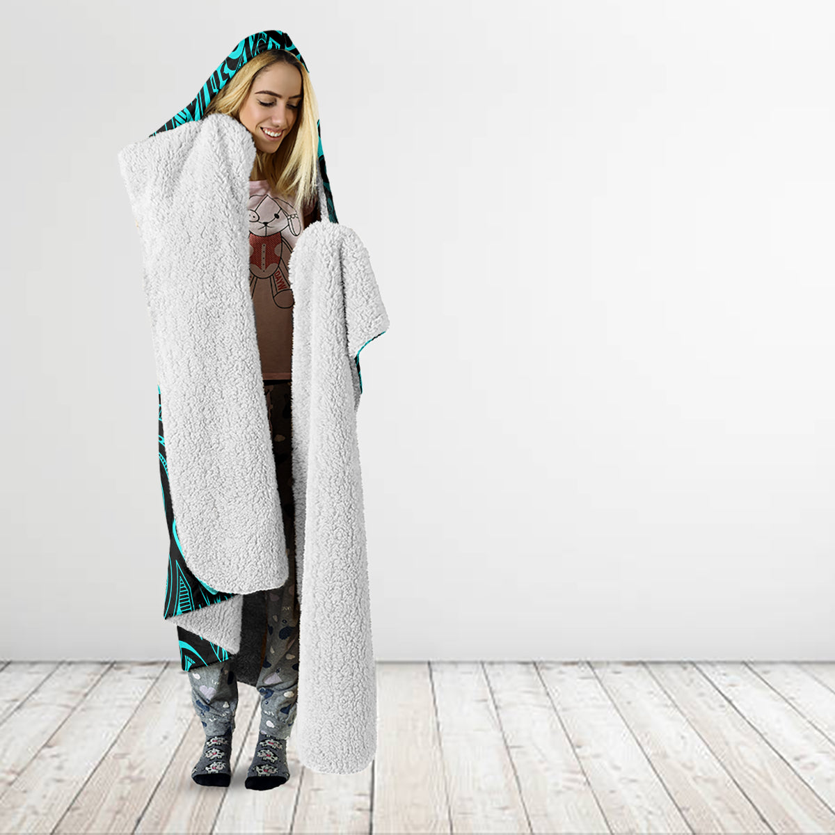 Hawaii Shaka Sign Hooded Blanket Polynesian Pattern Turquoise Version LT01 - Polynesian Pride