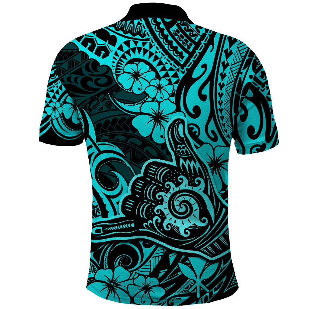 Hawaii Shaka Sign Polo Shirt Polynesian Pattern Turquoise Version LT01 - Polynesian Pride