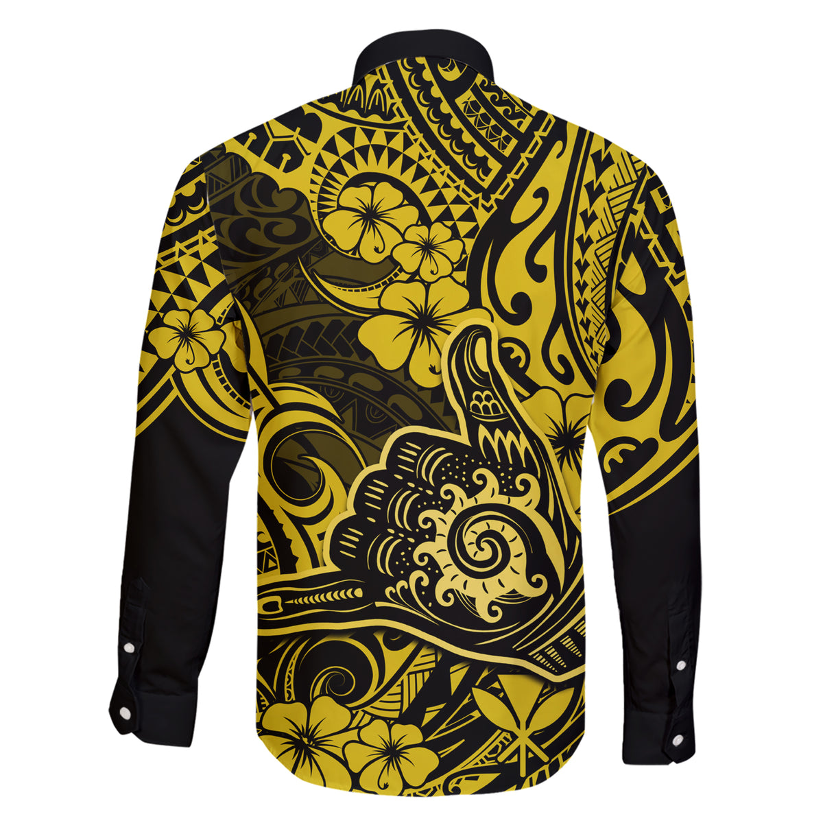 Hawaii Shaka Sign Family Matching Short Sleeve Bodycon Dress and Hawaiian Shirt Polynesian Pattern Yellow Version LT01 - Polynesian Pride