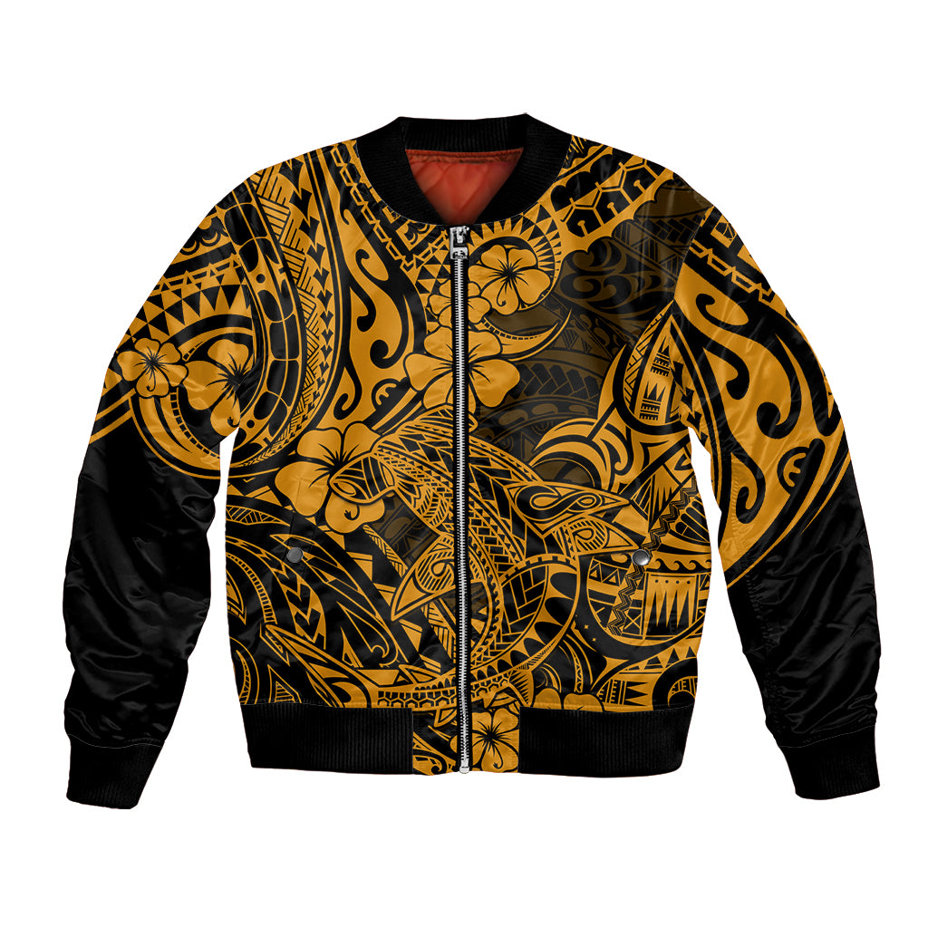 Hawaii Shark Bomber Jacket Polynesian Pattern Gold Version LT01 Unisex Gold - Polynesian Pride