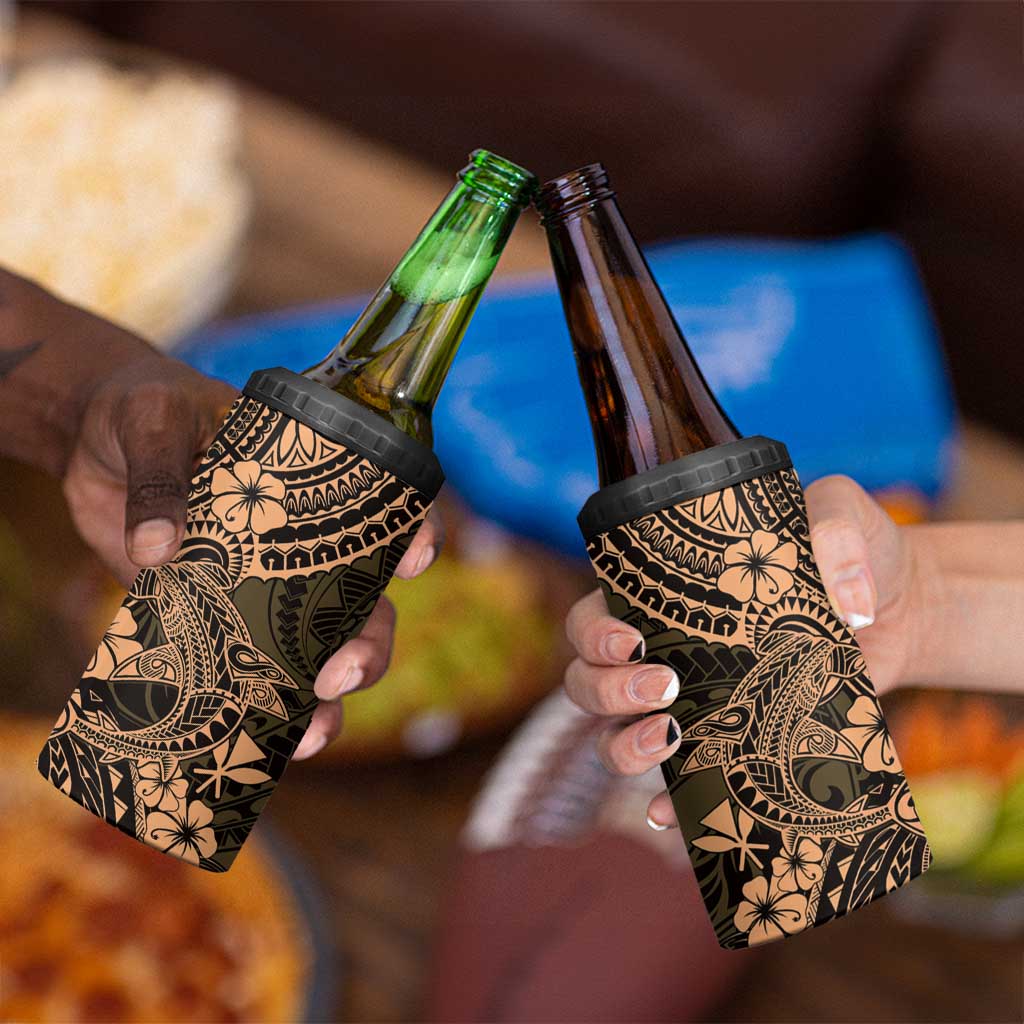 Hawaii Shark 4 in 1 Can Cooler Tumbler Polynesian Pattern Gold Version