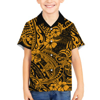 Hawaii Shark Family Matching Off Shoulder Short Dress and Hawaiian Shirt Polynesian Pattern Gold Version LT01 Son's Shirt Gold - Polynesian Pride