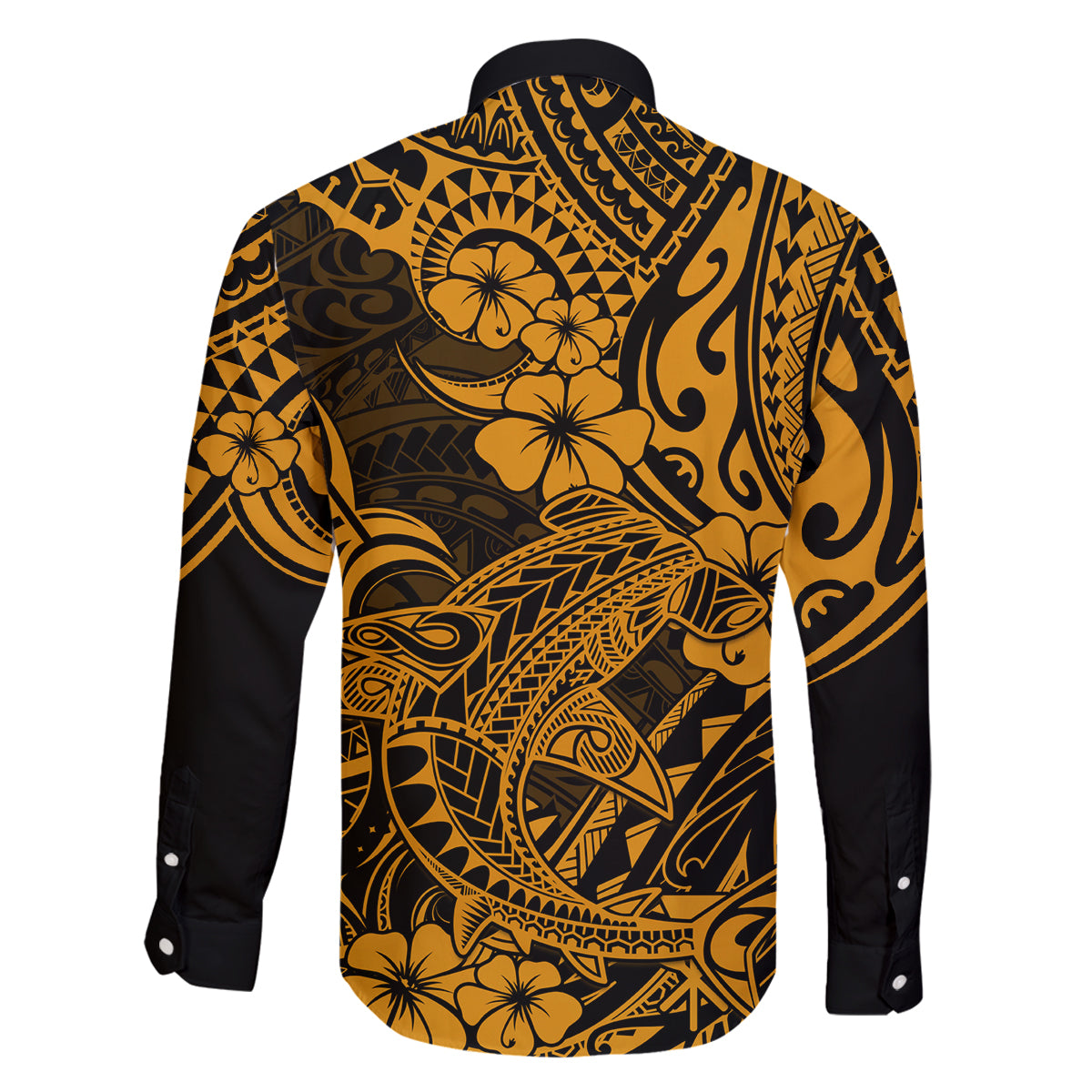 Hawaii Shark Family Matching Tank Maxi Dress and Hawaiian Shirt Polynesian Pattern Gold Version LT01 - Polynesian Pride