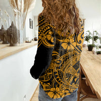 Hawaii Shark Women Casual Shirt Polynesian Pattern Gold Version LT01 - Polynesian Pride