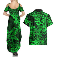 Hawaii Shark Couples Matching Summer Maxi Dress and Hawaiian Shirt Polynesian Pattern Green Version LT01 - Polynesian Pride