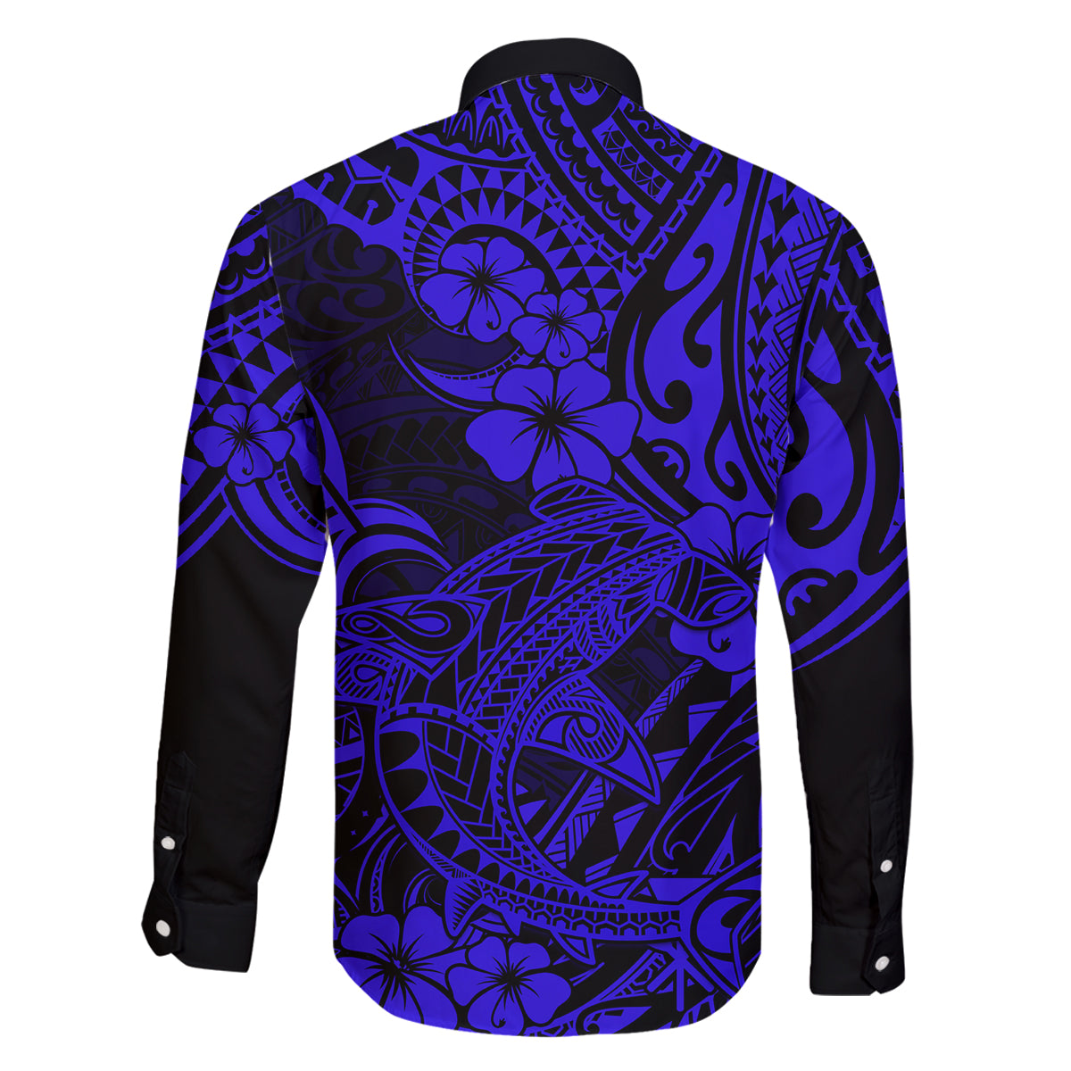 Hawaii Shark Family Matching Long Sleeve Bodycon Dress and Hawaiian Shirt Polynesian Pattern Navy Blue Version LT01 - Polynesian Pride