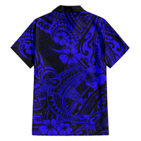 Hawaii Shark Family Matching Short Sleeve Bodycon Dress and Hawaiian Shirt Polynesian Pattern Navy Blue Version LT01 - Polynesian Pride