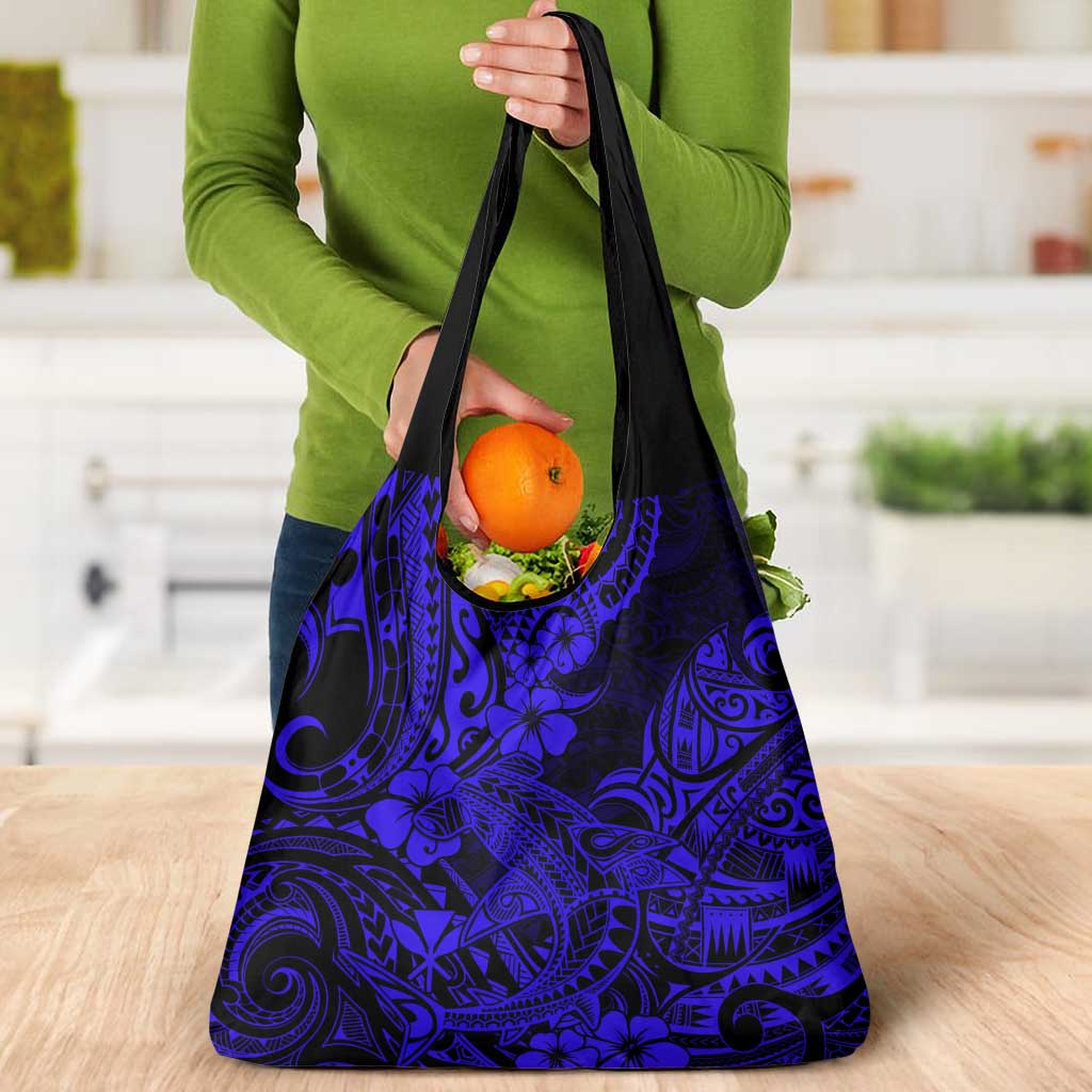 Hawaii Shark Grocery Bag Polynesian Pattern Navy Blue Version