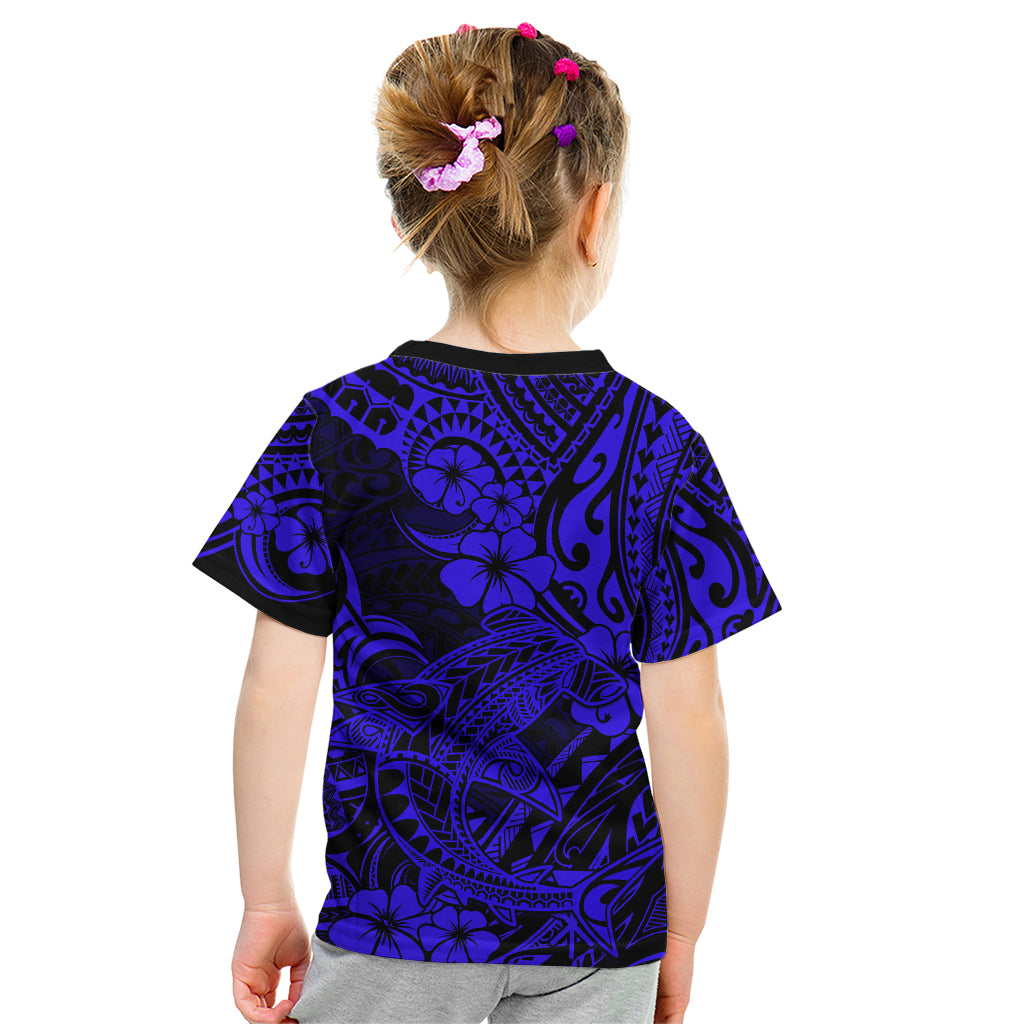 Hawaii Shark Kid T Shirt Polynesian Pattern Navy Blue Version LT01 - Polynesian Pride