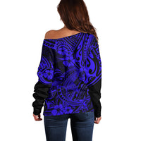 Hawaii Shark Off Shoulder Sweater Polynesian Pattern Navy Blue Version LT01 - Polynesian Pride
