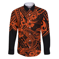 Hawaii Shark Family Matching Tank Maxi Dress and Hawaiian Shirt Polynesian Pattern Orange Version LT01 Dad's Shirt - Long Sleeve Orange - Polynesian Pride
