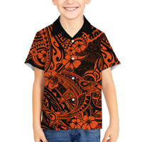 Hawaii Shark Kid Hawaiian Shirt Polynesian Pattern Orange Version LT01 Kid Orange - Polynesian Pride