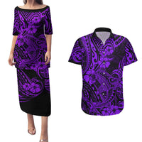 Hawaii Shark Couples Matching Puletasi Dress and Hawaiian Shirt Polynesian Pattern Purple Version LT01 Purple - Polynesian Pride
