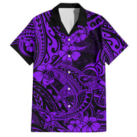 Hawaii Shark Family Matching Off Shoulder Long Sleeve Dress and Hawaiian Shirt Polynesian Pattern Purple Version LT01 Dad's Shirt - Short Sleeve Purple - Polynesian Pride