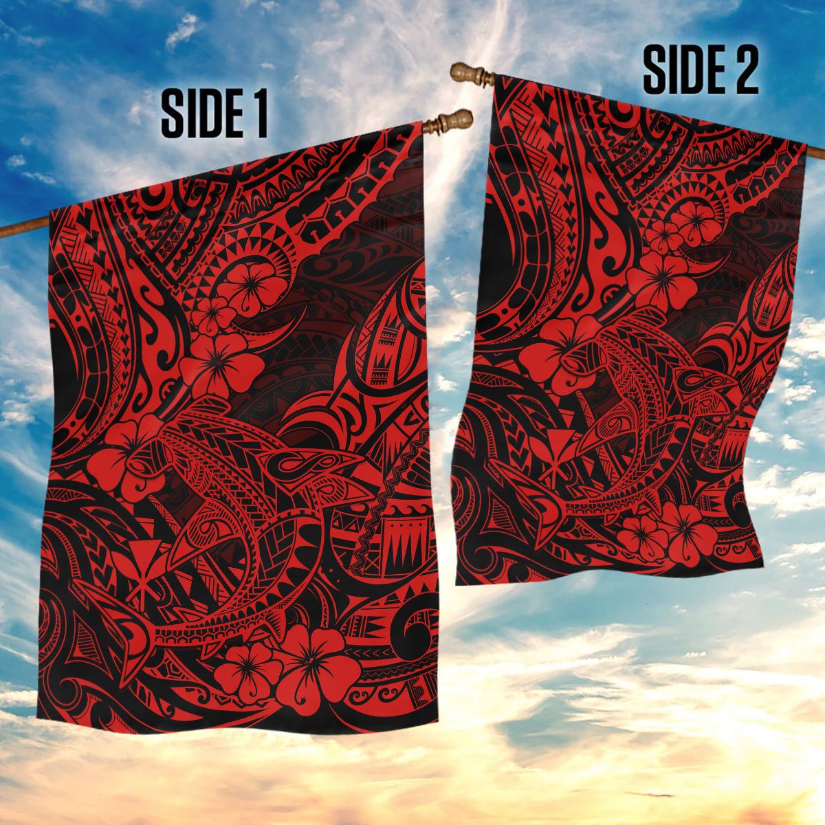 Hawaii Shark Garden Flag Polynesian Pattern Red Version LT01 - Polynesian Pride