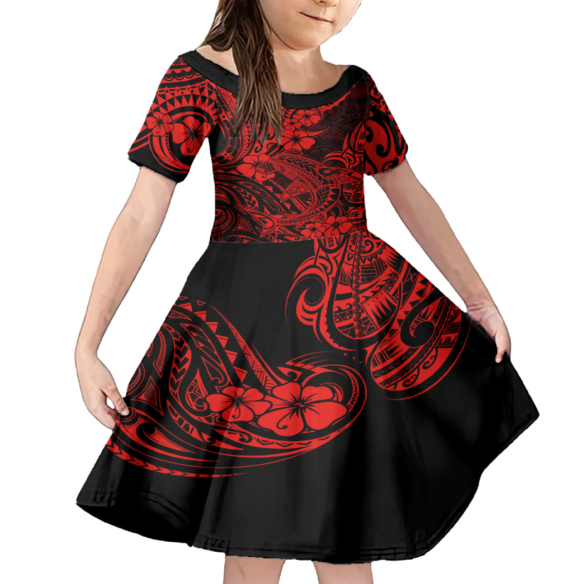 Hawaii Shark Kid Short Sleeve Dress Polynesian Pattern Red Version LT01 KID Red - Polynesian Pride