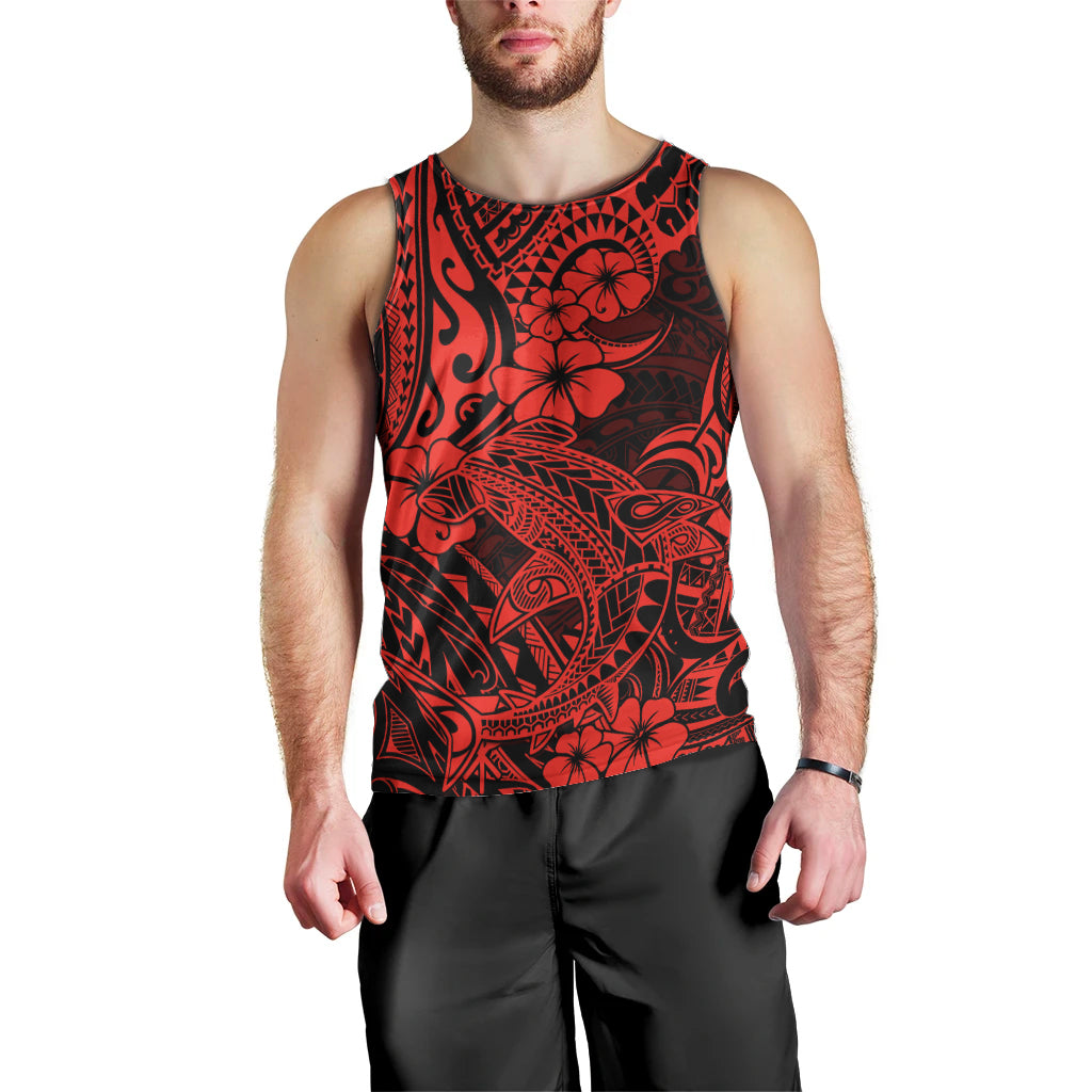Hawaii Shark Men Tank Top Polynesian Pattern Red Version LT01 - Polynesian Pride