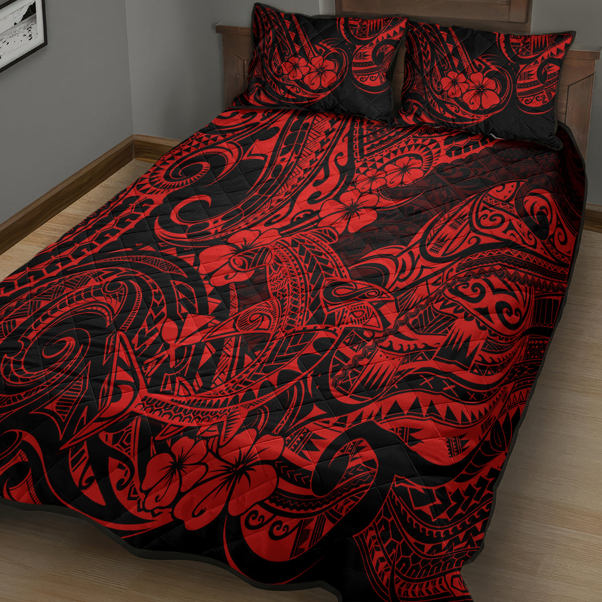 Hawaii Shark Quilt Bed Set Polynesian Pattern Red Version LT01 - Polynesian Pride