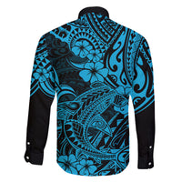 Hawaii Shark Family Matching Long Sleeve Bodycon Dress and Hawaiian Shirt Polynesian Pattern Sky Blue Version LT01 - Polynesian Pride