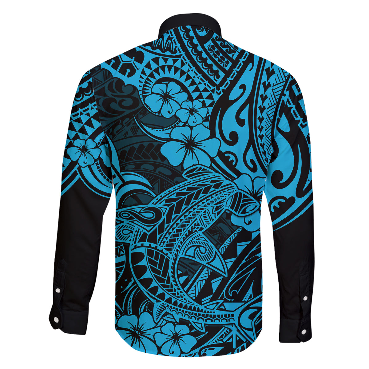 Hawaii Shark Family Matching Puletasi Dress and Hawaiian Shirt Polynesian Pattern Sky Blue Version LT01 - Polynesian Pride