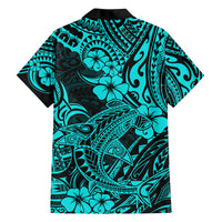Hawaii Shark Family Matching Summer Maxi Dress and Hawaiian Shirt Polynesian Pattern Turquoise Version LT01 - Polynesian Pride