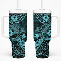 Hawaii Shark Tumbler With Handle Polynesian Pattern Turquoise Version