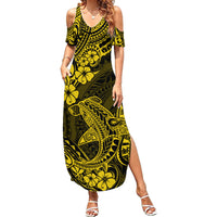 Hawaii Shark Family Matching Summer Maxi Dress and Hawaiian Shirt Polynesian Pattern Yellow Version LT01 Mom's Dress Yellow - Polynesian Pride