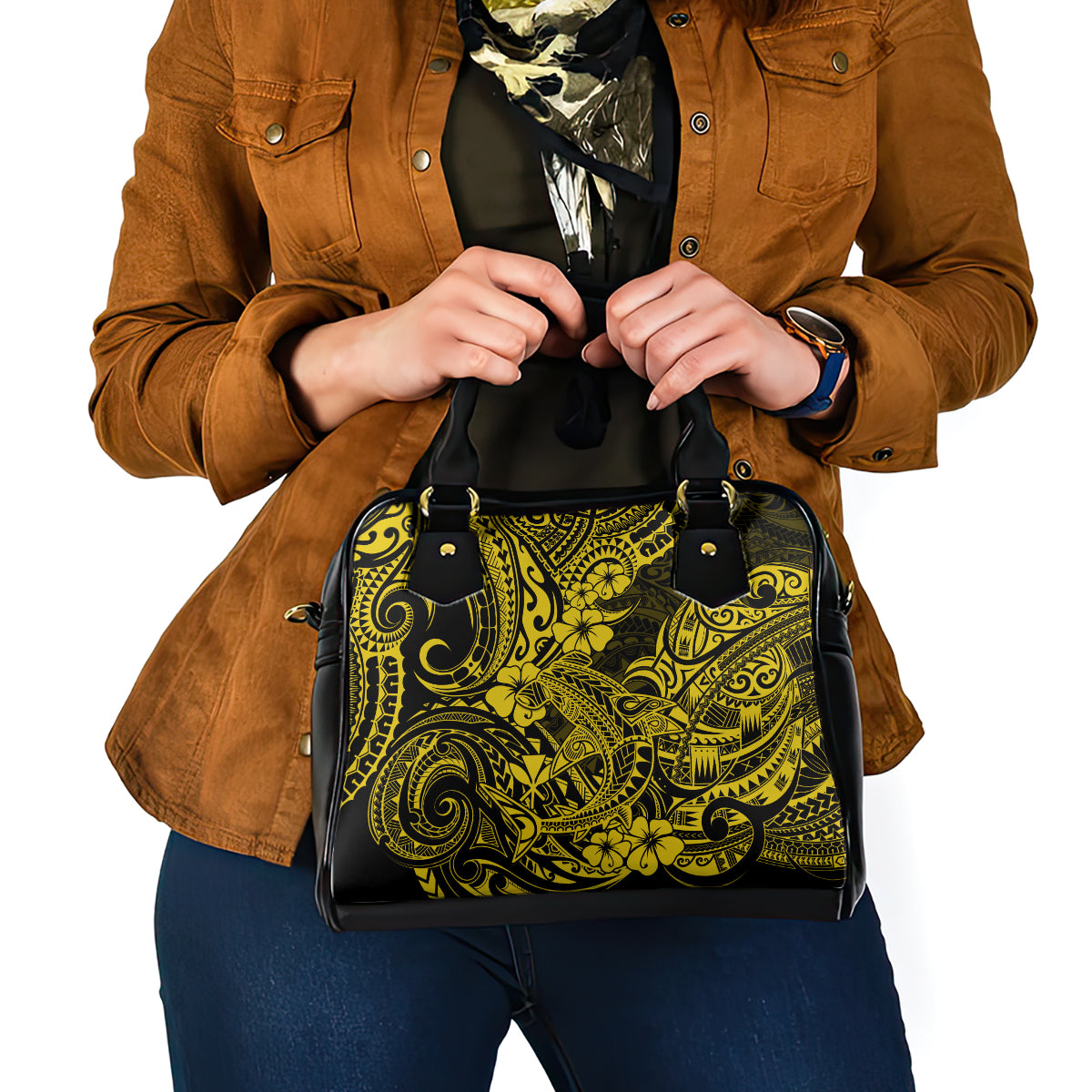 Hawaii Shark Shoulder Handbag Polynesian Pattern Yellow Version LT01 - Polynesian Pride