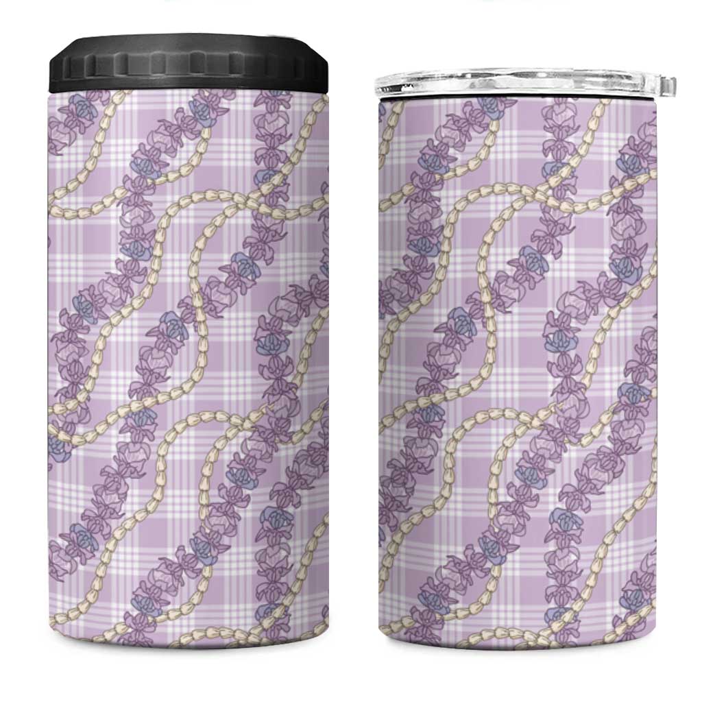Pua Kalaunu Lei 4 in 1 Can Cooler Tumbler Palaka Pattern LT01 One Size: 16 oz Purple - Polynesian Pride