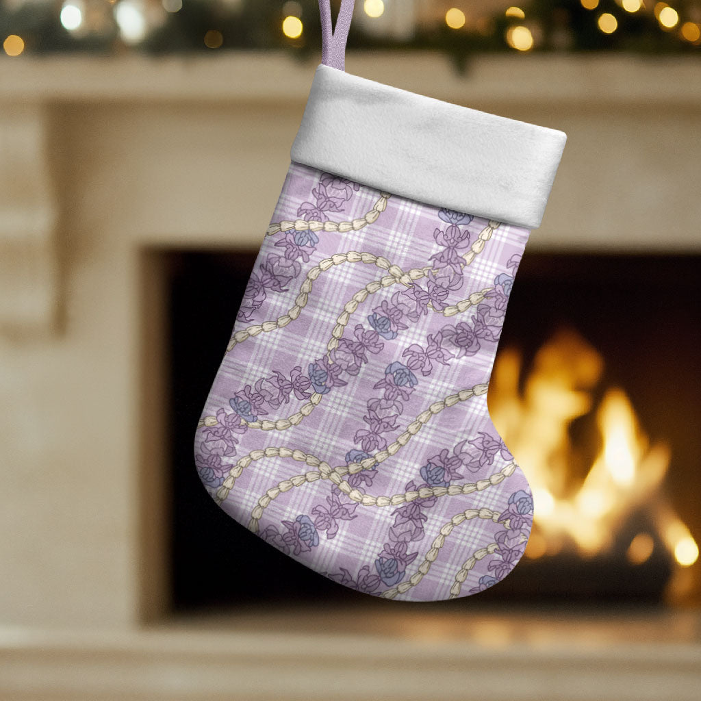 Pua Kalaunu Lei Christmas Stocking Palaka Pattern LT01 Set of 2 Purple - Polynesian Pride