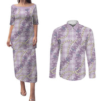 Pua Kalaunu Lei Couples Matching Puletasi and Long Sleeve Button Shirt Palaka Pattern