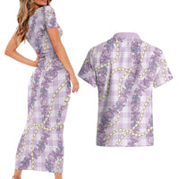 Pua Kalaunu Lei Couples Matching Short Sleeve Bodycon Dress and Hawaiian Shirt Palaka Pattern