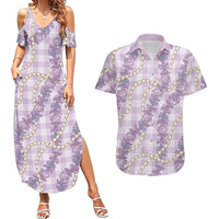 Pua Kalaunu Lei Couples Matching Summer Maxi Dress and Hawaiian Shirt Palaka Pattern LT01 Purple - Polynesian Pride