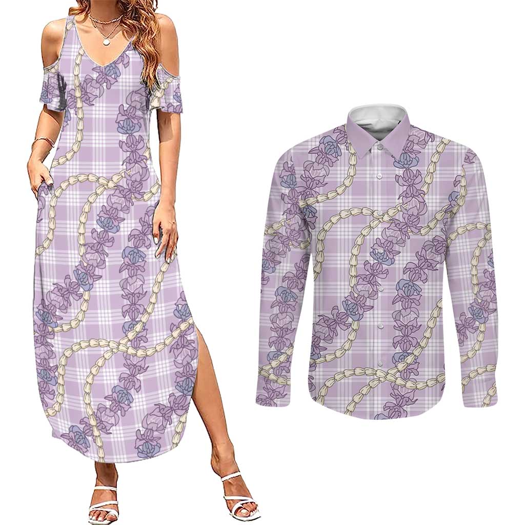 Pua Kalaunu Lei Couples Matching Summer Maxi Dress and Long Sleeve Button Shirt Palaka Pattern