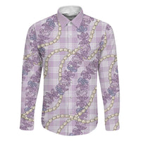 Pua Kalaunu Lei Family Matching Long Sleeve Bodycon Dress and Hawaiian Shirt Palaka Pattern LT01 Dad's Shirt - Long Sleeve Purple - Polynesian Pride