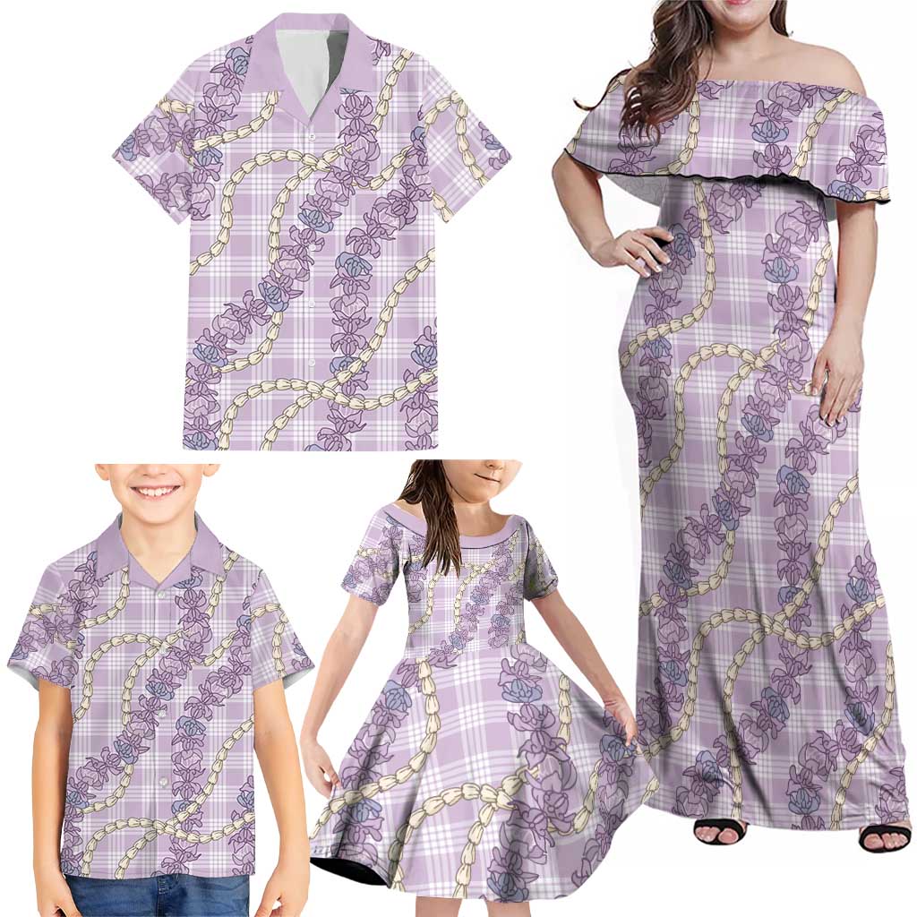 Pua Kalaunu Lei Family Matching Off Shoulder Maxi Dress and Hawaiian Shirt Palaka Pattern