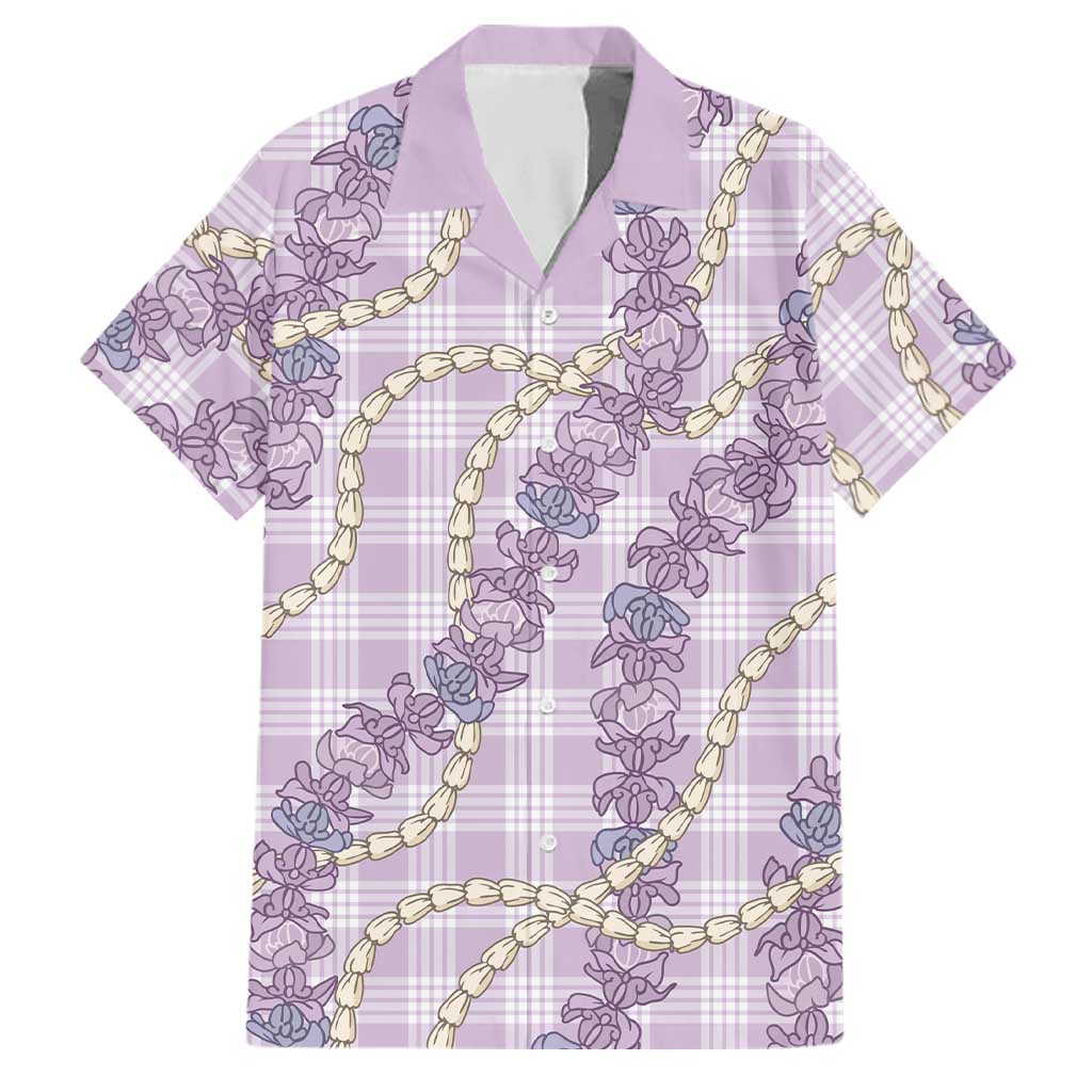 Pua Kalaunu Lei Family Matching Off Shoulder Maxi Dress and Hawaiian Shirt Palaka Pattern LT01 Dad's Shirt - Short Sleeve Purple - Polynesian Pride