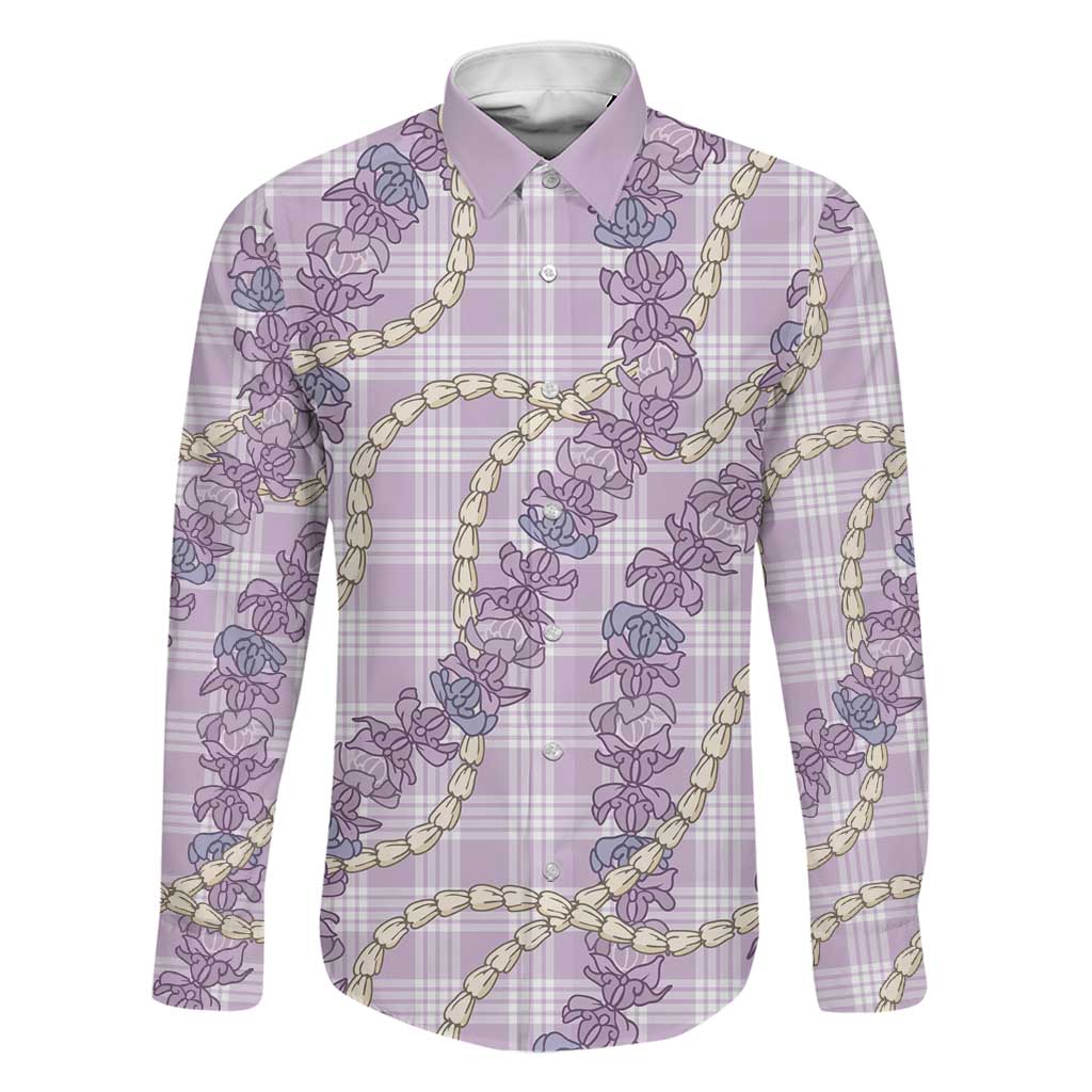 Pua Kalaunu Lei Family Matching Tank Maxi Dress and Hawaiian Shirt Palaka Pattern LT01 Dad's Shirt - Long Sleeve Purple - Polynesian Pride
