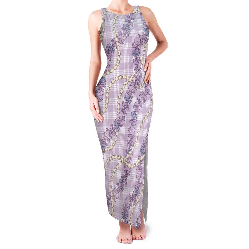 Pua Kalaunu Lei Family Matching Tank Maxi Dress and Hawaiian Shirt Palaka Pattern LT01 Mom's Dress Purple - Polynesian Pride