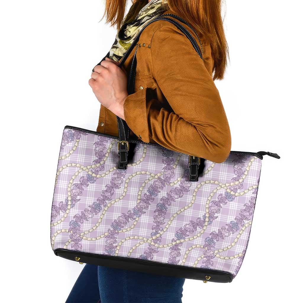 Pua Kalaunu Lei Leather Tote Bag Palaka Pattern