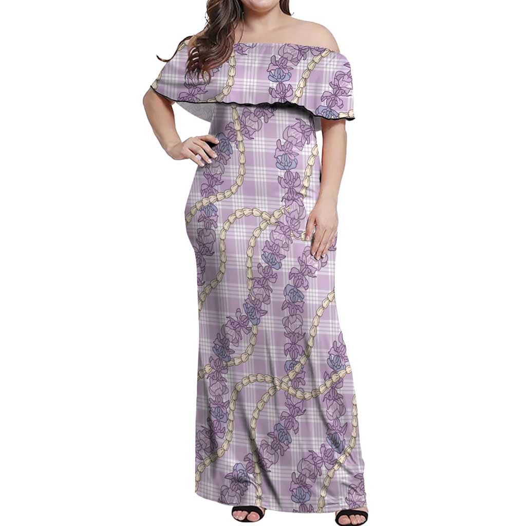 Pua Kalaunu Lei Off Shoulder Maxi Dress Palaka Pattern