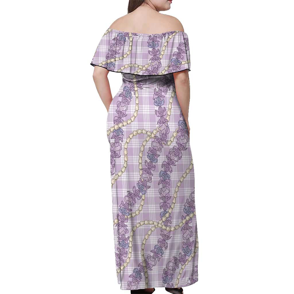 Pua Kalaunu Lei Off Shoulder Maxi Dress Palaka Pattern