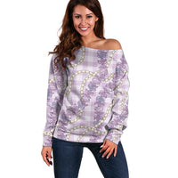 Pua Kalaunu Lei Off Shoulder Sweater Palaka Pattern