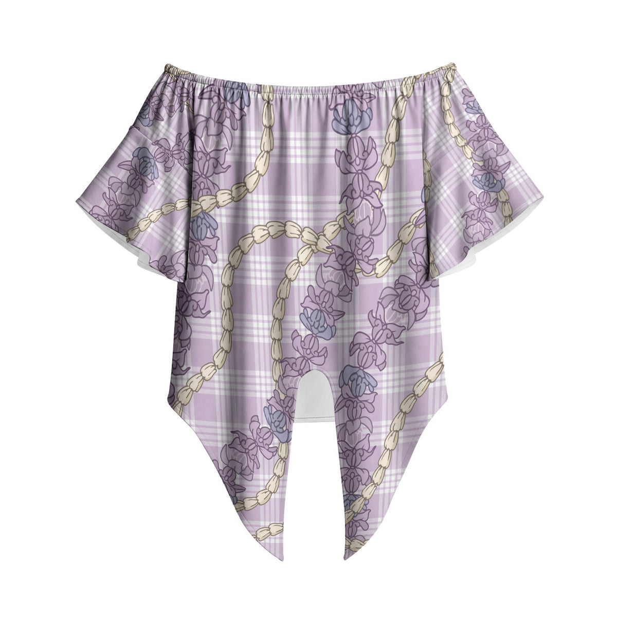 Pua Kalaunu Lei Off Shoulder Wrap Waist Top Palaka Pattern LT01 Purple - Polynesian Pride