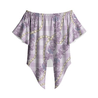 Pua Kalaunu Lei Off Shoulder Wrap Waist Top Palaka Pattern LT01 Purple - Polynesian Pride