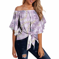 Pua Kalaunu Lei Off Shoulder Wrap Waist Top Palaka Pattern LT01 - Polynesian Pride