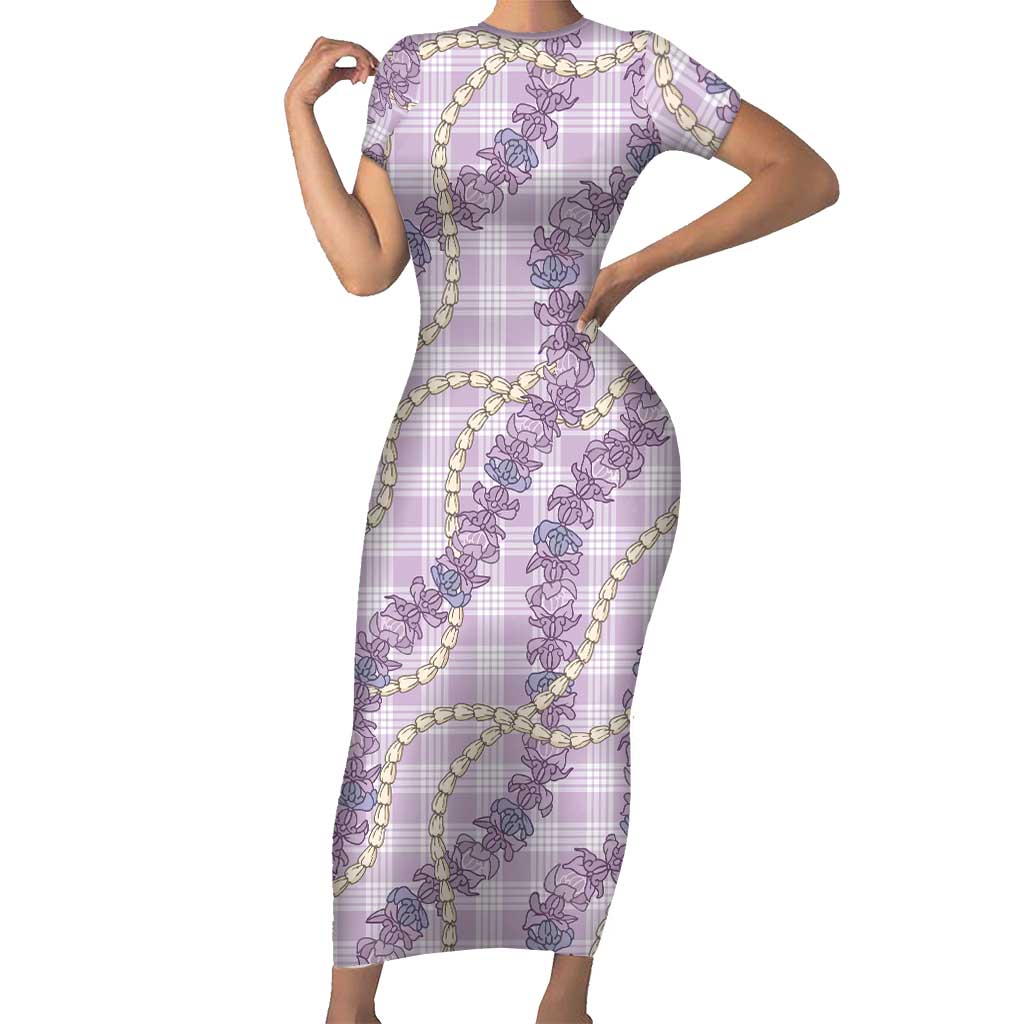 Pua Kalaunu Lei Short Sleeve Bodycon Dress Palaka Pattern