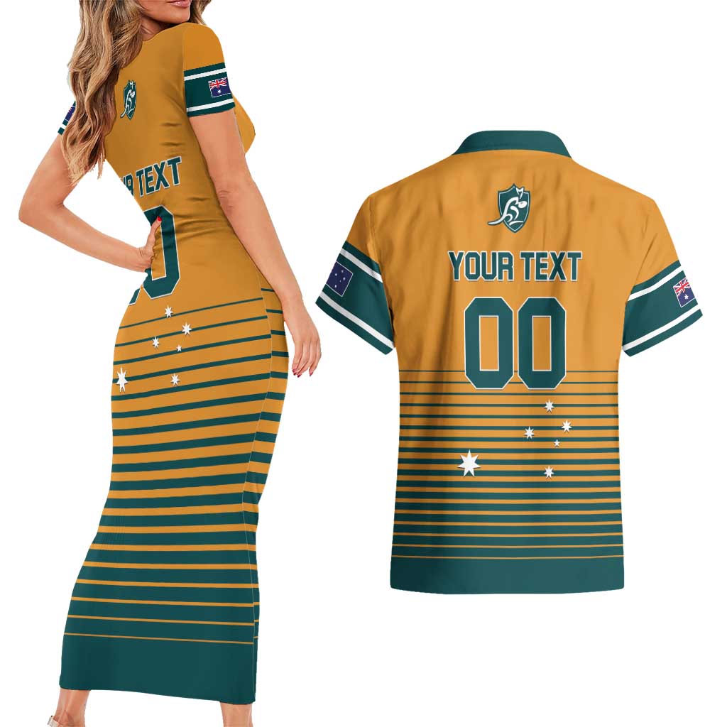 Custom Rugby Australia Couples Matching Short Sleeve Bodycon Dress and Hawaiian Shirt Junior Wallabies Go Champions