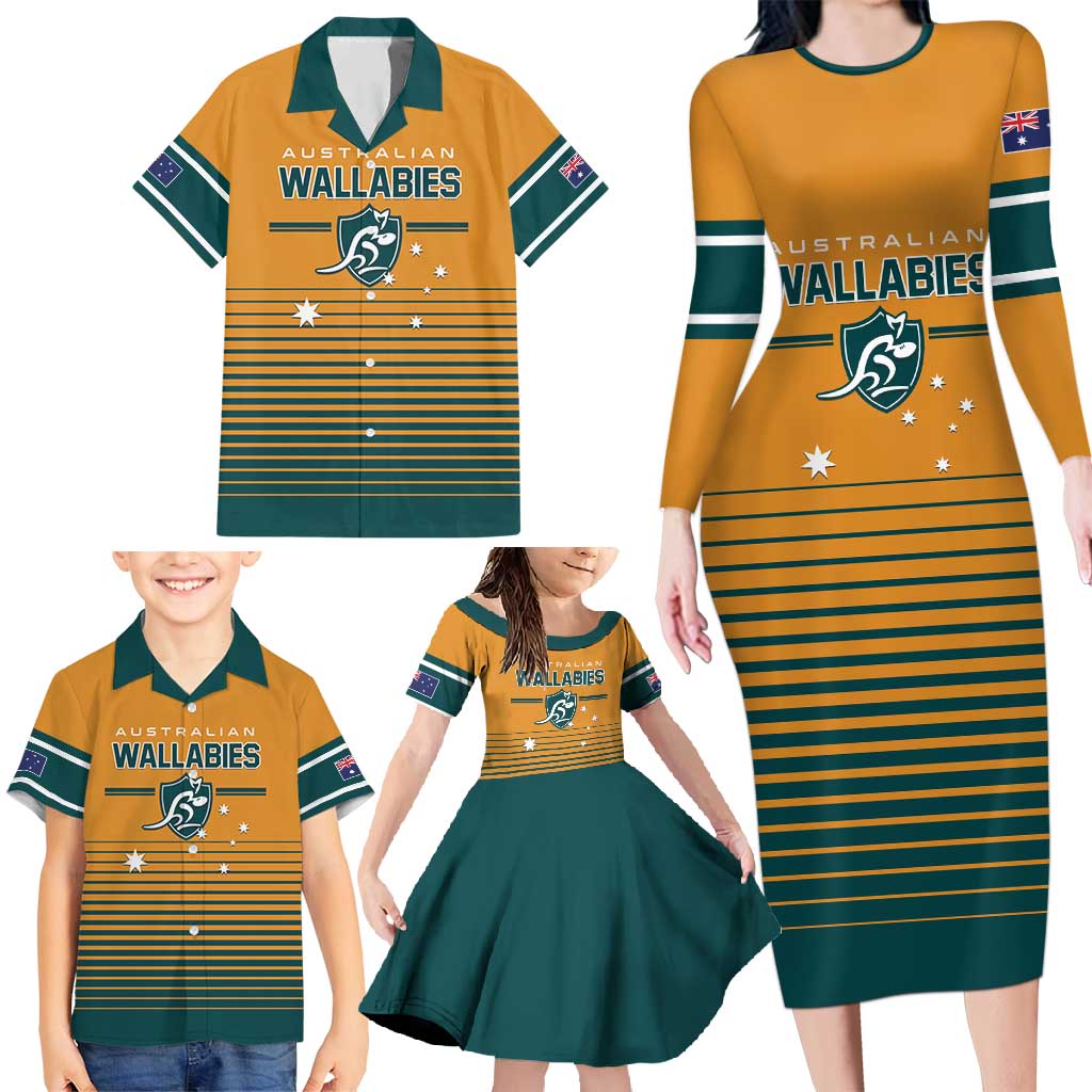 Custom Rugby Australia Family Matching Long Sleeve Bodycon Dress and Hawaiian Shirt Junior Wallabies Go Champions