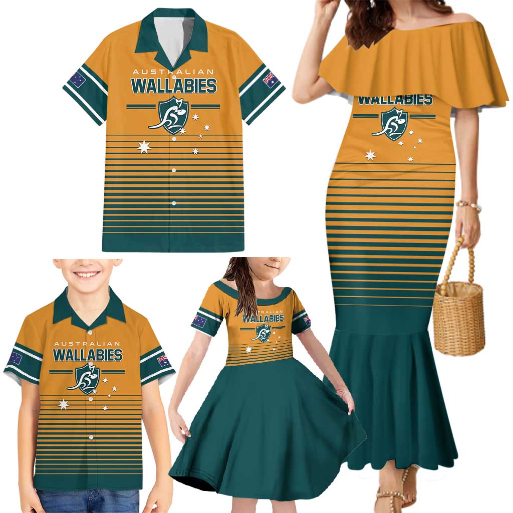 Custom Rugby Australia Family Matching Mermaid Dress and Hawaiian Shirt Junior Wallabies Go Champions LT01 - Polynesian Pride